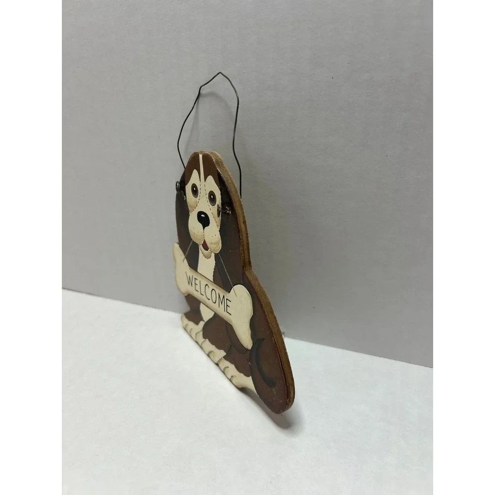 Vintage Wooden Dog Welcome‎ Sign
